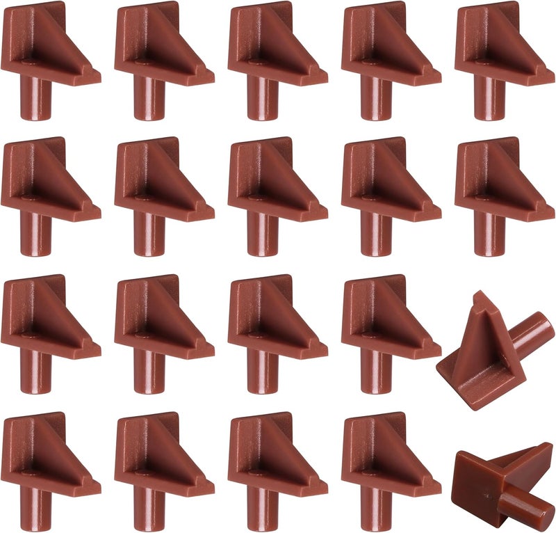Jamiikury 20pcs Brown Shelf Pegs, 5mm Plastic Shelf Pins Shelf Support Pins, Cabinet Shelf Clips Shelf Holder Pins for Bookcase Cabinets Shelves Cupboard - Image 1